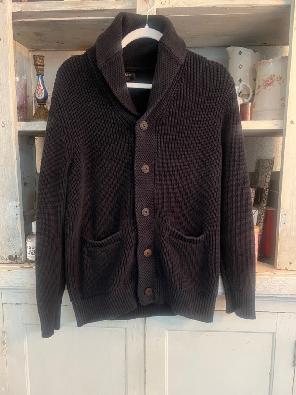 Quince Men's Shawl Collar Cardigan - Black